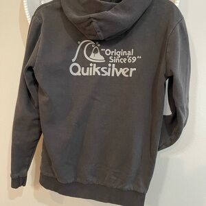 Boys Quicksilver hoodie.  Charcoal grey with light gray graphics boys size large